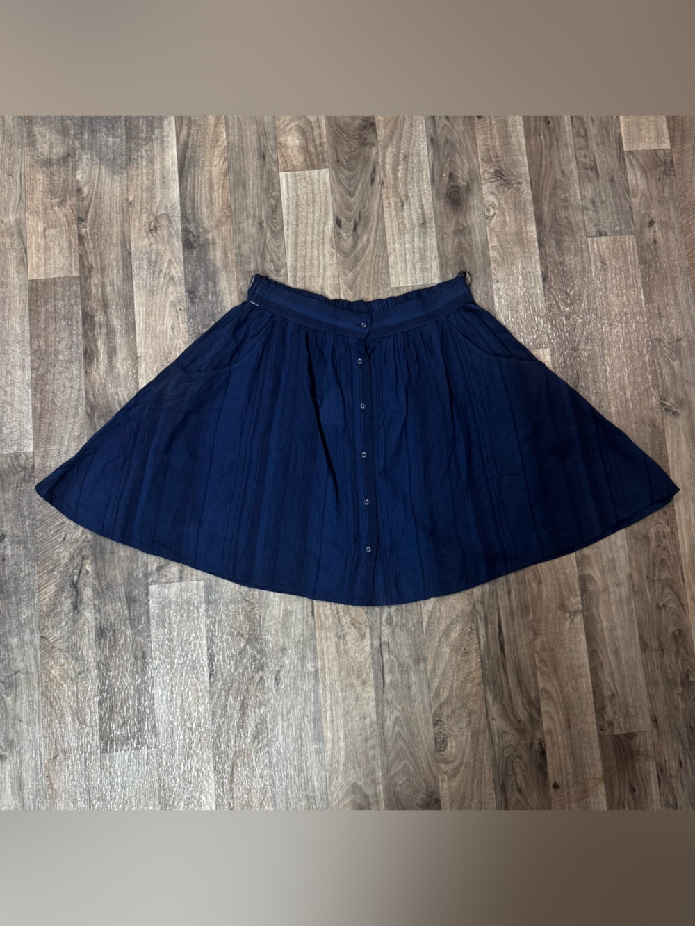 Angie Navy Blue Cotton Button Front Full Midi Skirt Boho Cottagecore M